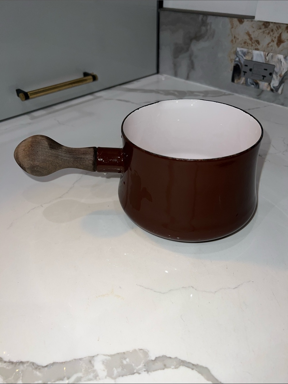 Dansk Kobenstyle 1.5L Brown Butter Watmer Pot Enamelware with Teak Handle - Picture 5 of 5